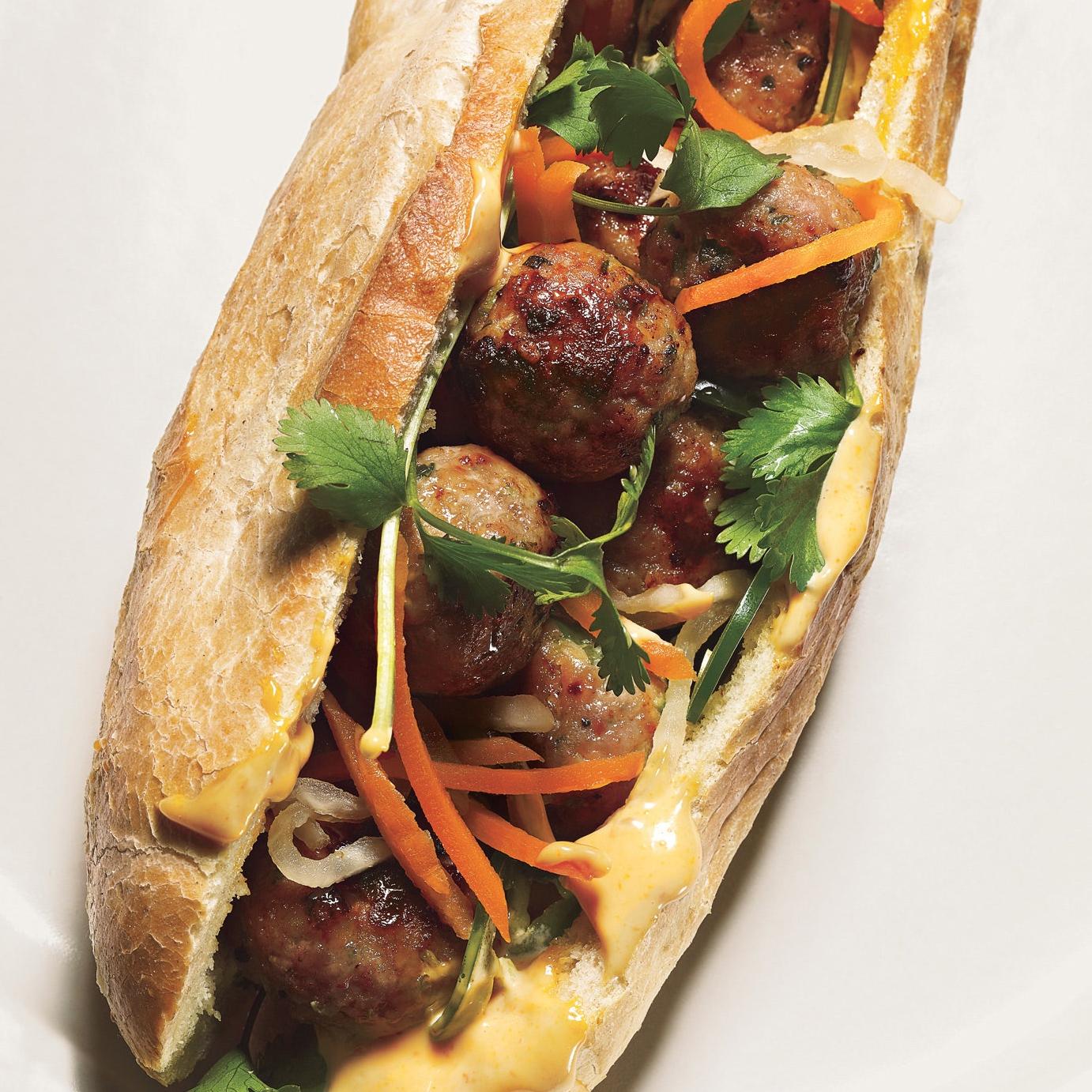  A burst of flavors in every bite of this Vietnamese Grilled Pork Meatball Sandwich.