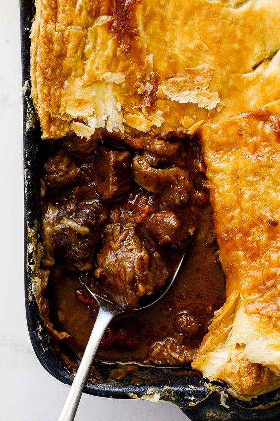  A savory and hearty beef hotpot pie just out of the oven
