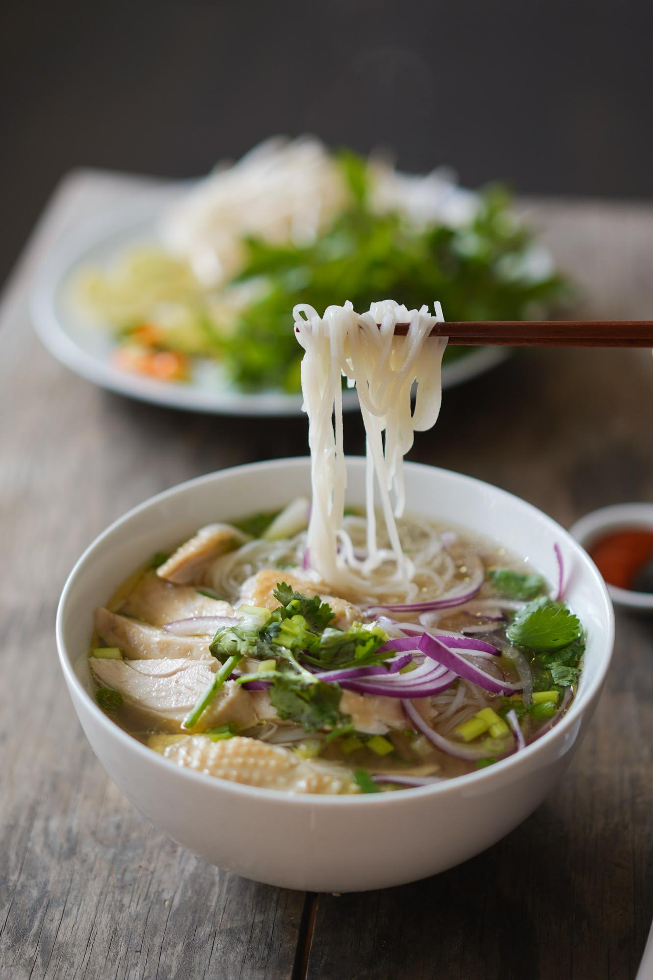  A warm bowl of Vietnamese chicken pho is the perfect comfort food on a chilly day.