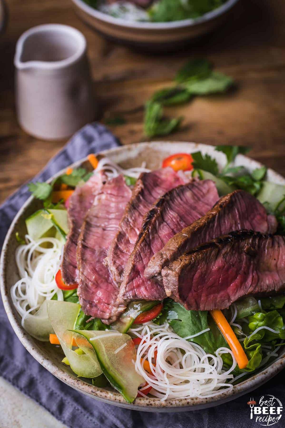  Add some crunch to your salad bowl with this beef salad recipe.