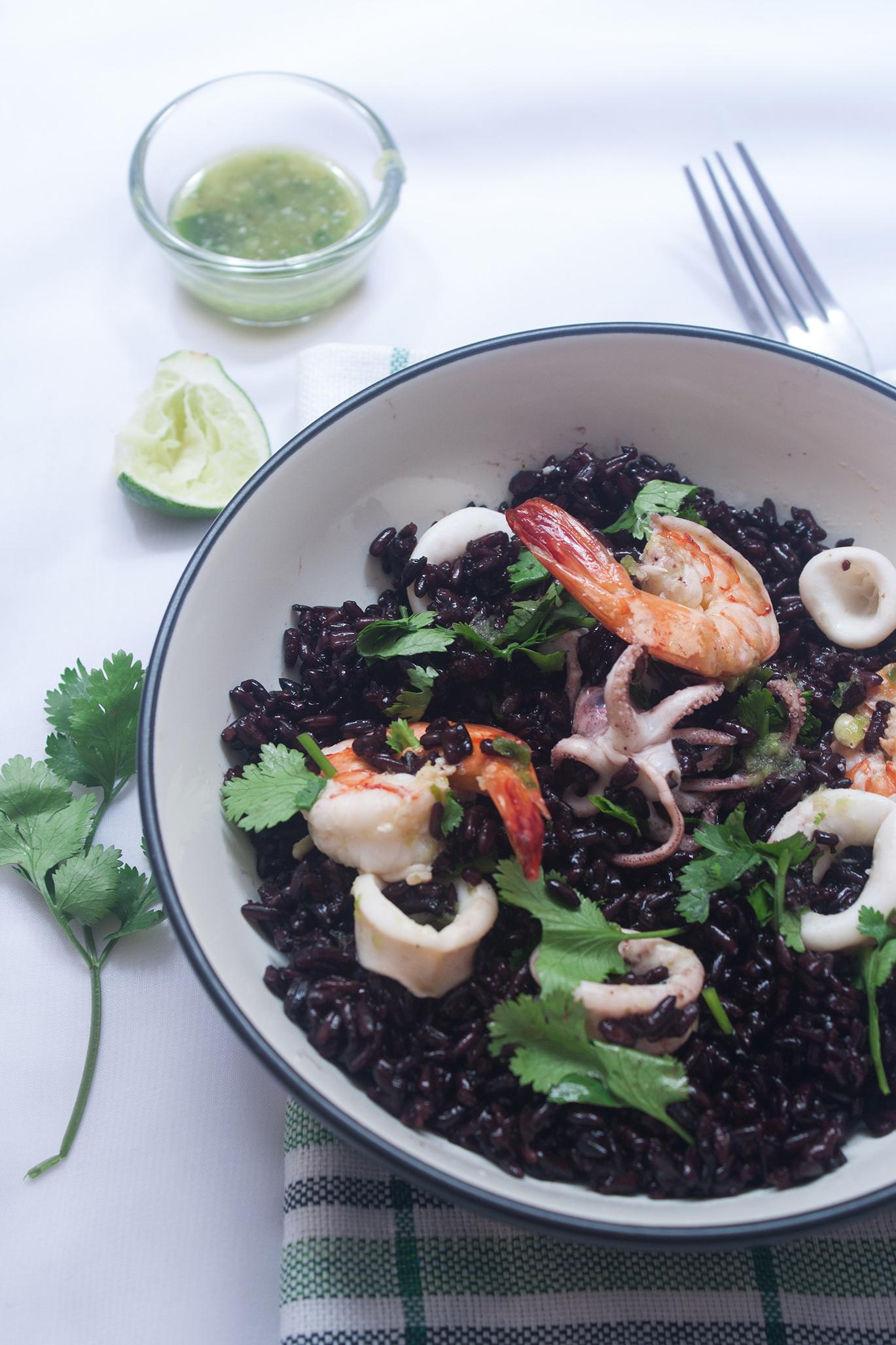  Black rice adds an interesting texture and nutty flavor to the dish.