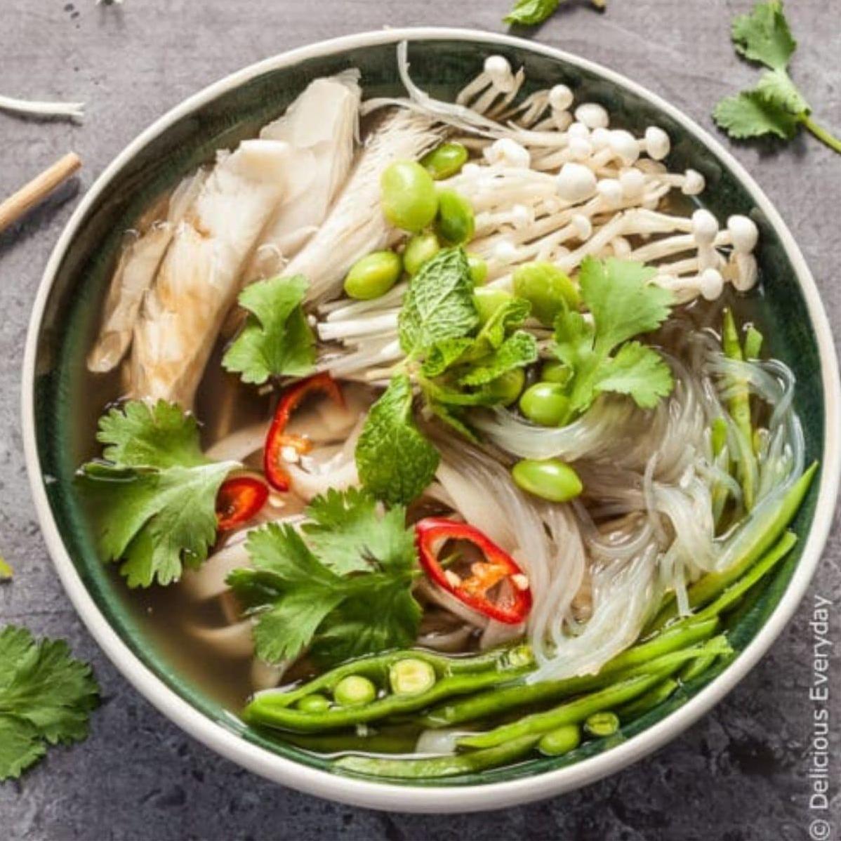  Customize your pho with an array of garnishes like bean sprouts, lime, and jalapeños