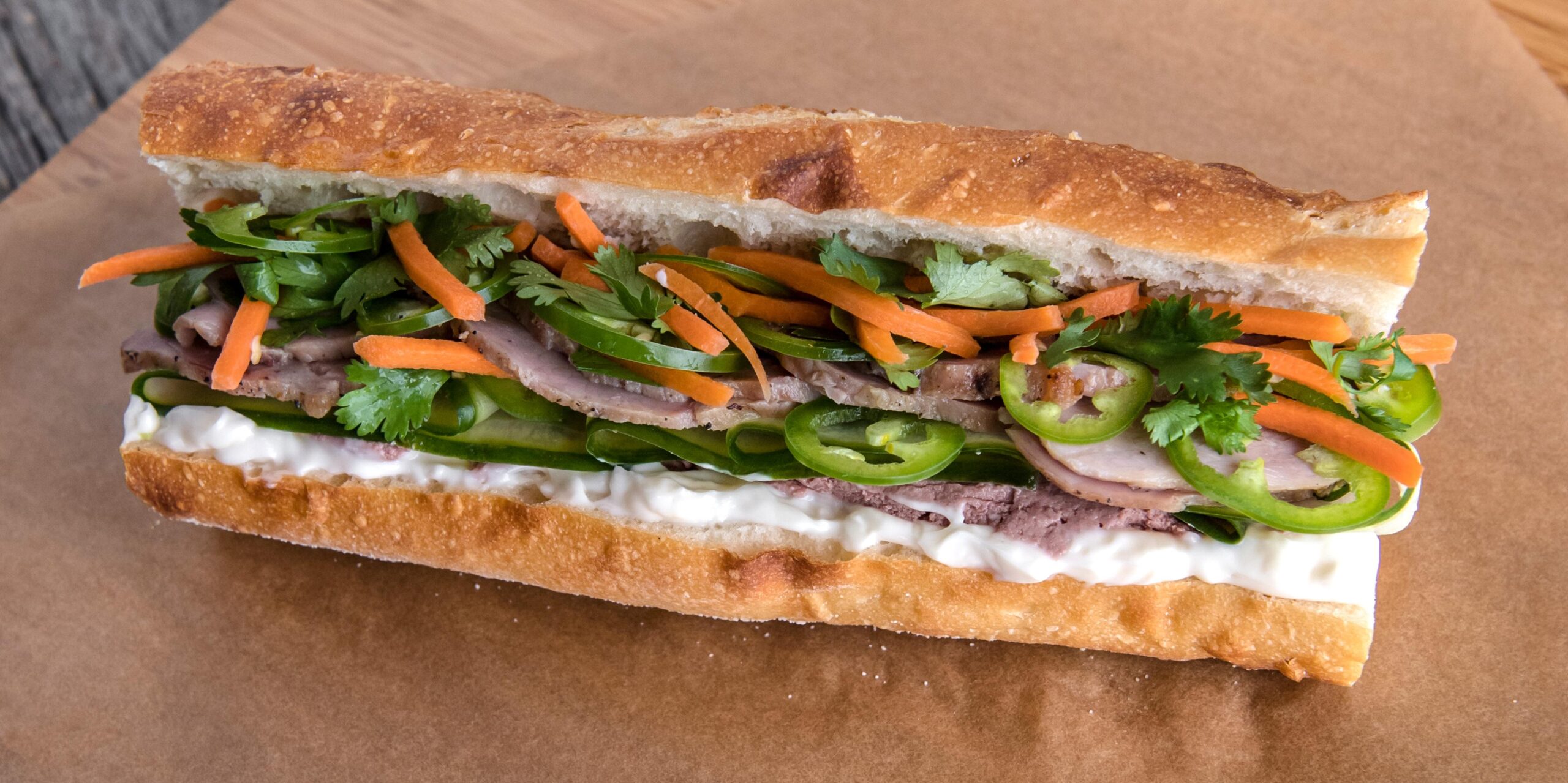 Savor the crispy crust and soft interior of this Vietnamese baguette.