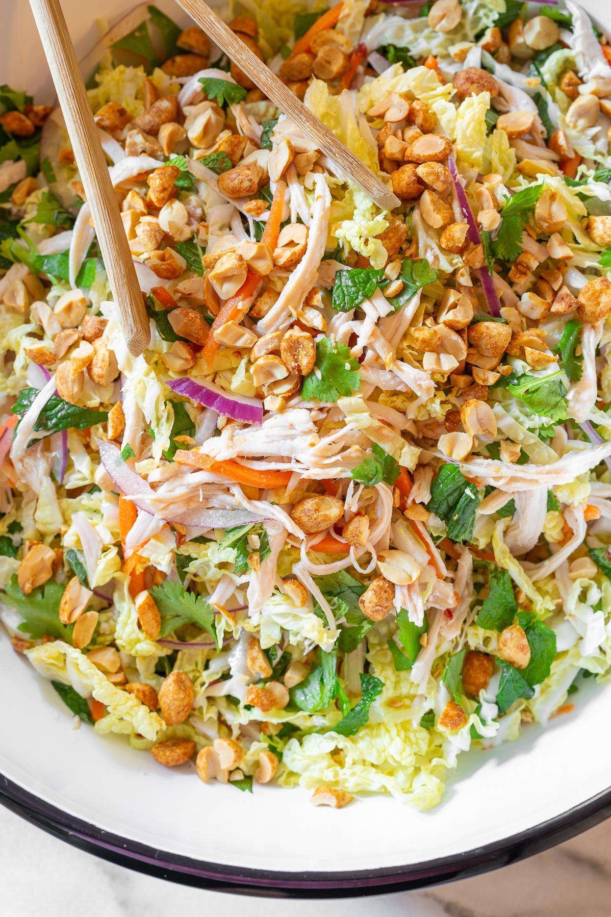  Tender chicken and crunchy veggies make this salad a mouthwatering delight.