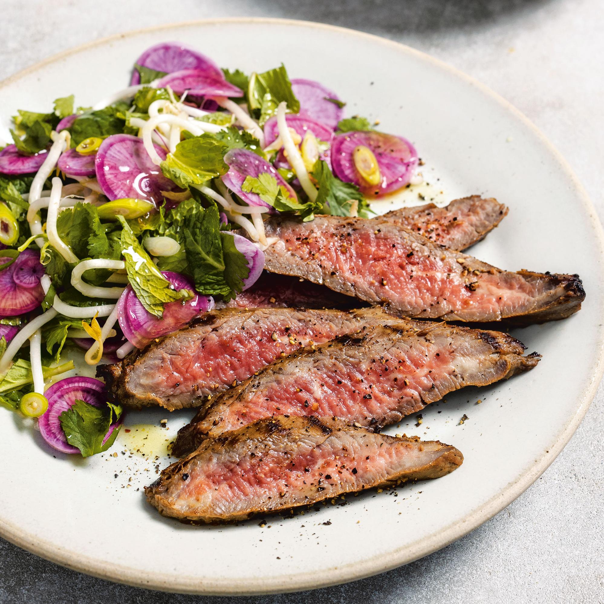  The grilled steak adds the perfect touch of smokiness to the salad.