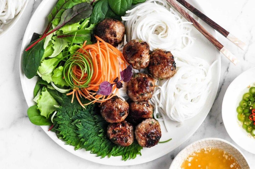  The rice noodles in this bowl are the perfect vehicle for soaking up all the robust flavors of the savory broth and meatballs